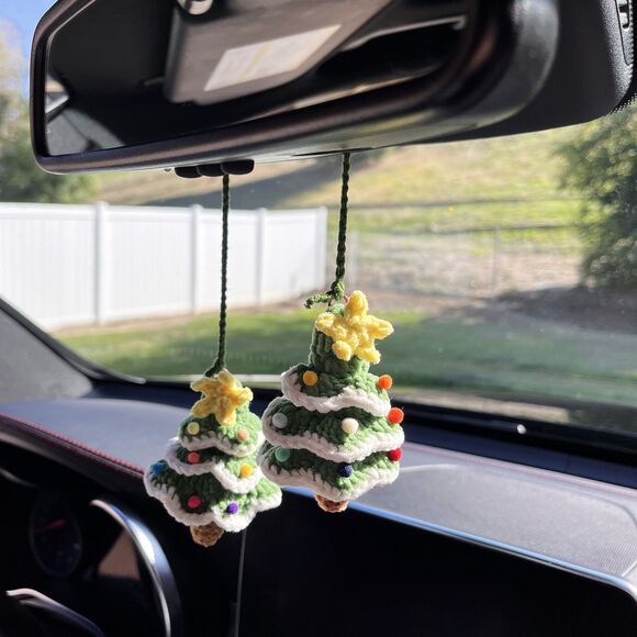 Glow-in-the-dark Christmas tree ornament — crochet car charm, rearview mirror - Picture 7 of 12